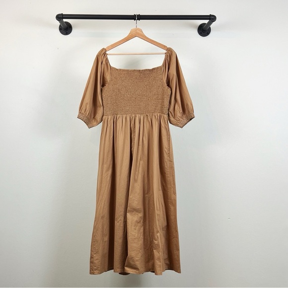 NWT Old Navy Fit & Flare Off the Shoulder Cotton Poplin Smocked Maxi Dress Tan - Picture 5 of 7